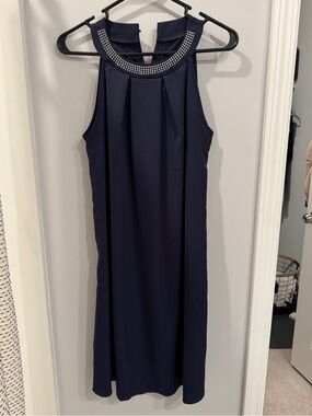 Navy Beaded Halter Mini Dress